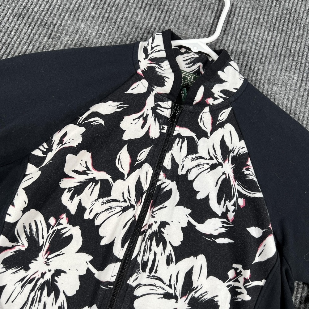 Lauren Ralph Lauren Pullover‎ Womens Medium Black Floral Full Zip Activewear